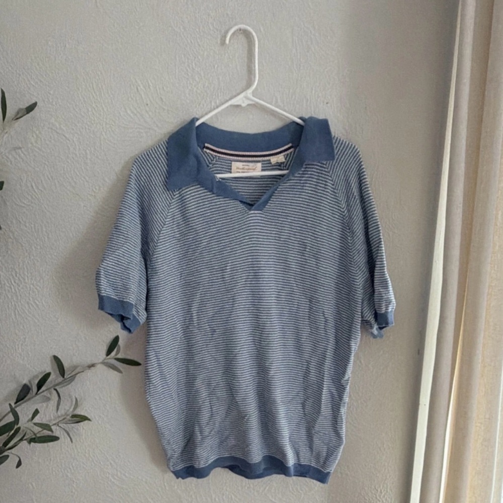 Weatherproof Blue and White Striped Polo Sweater
